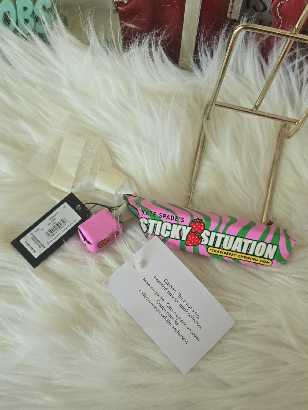 NWT Kate Spade pink and green Sticky Situation Strawberry BAG  Charm - Picture 4 of 11